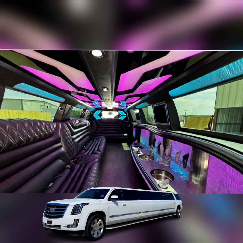 White Cadillac Escalade stretch limo exterior
