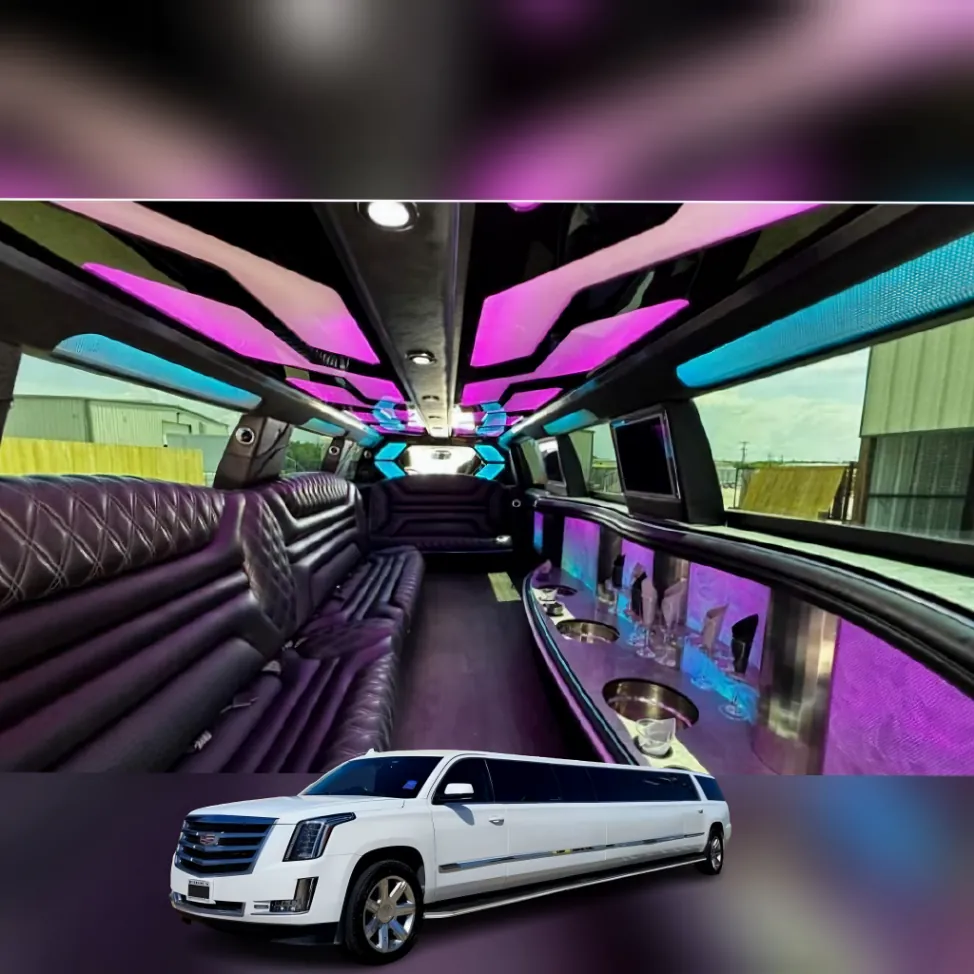 White Escalade Limousine for weddings at Big White Barn and Flying V Ranch Decatur TX Wise County