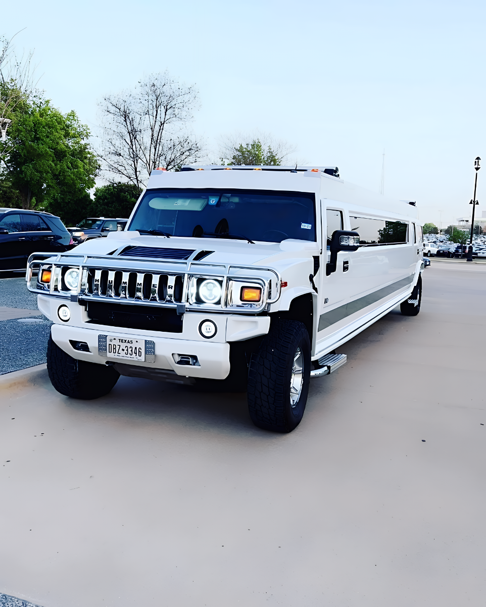 18-passenger LED Hummer limousine exterior for DFW prom transportation
