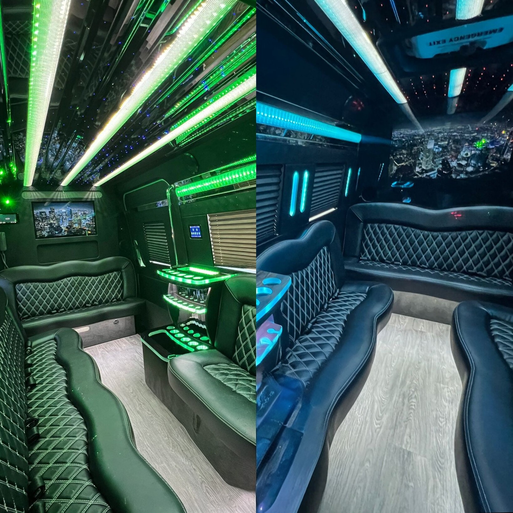 Limousine-style Sprinter interior for Cotton Bowl CFP Quarterfinal group transportation