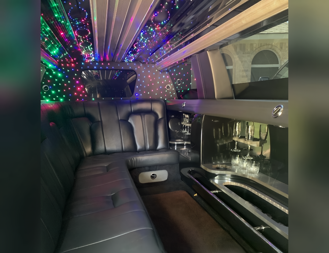 Interior of 8 passenger Lincoln MKT stretch limousine