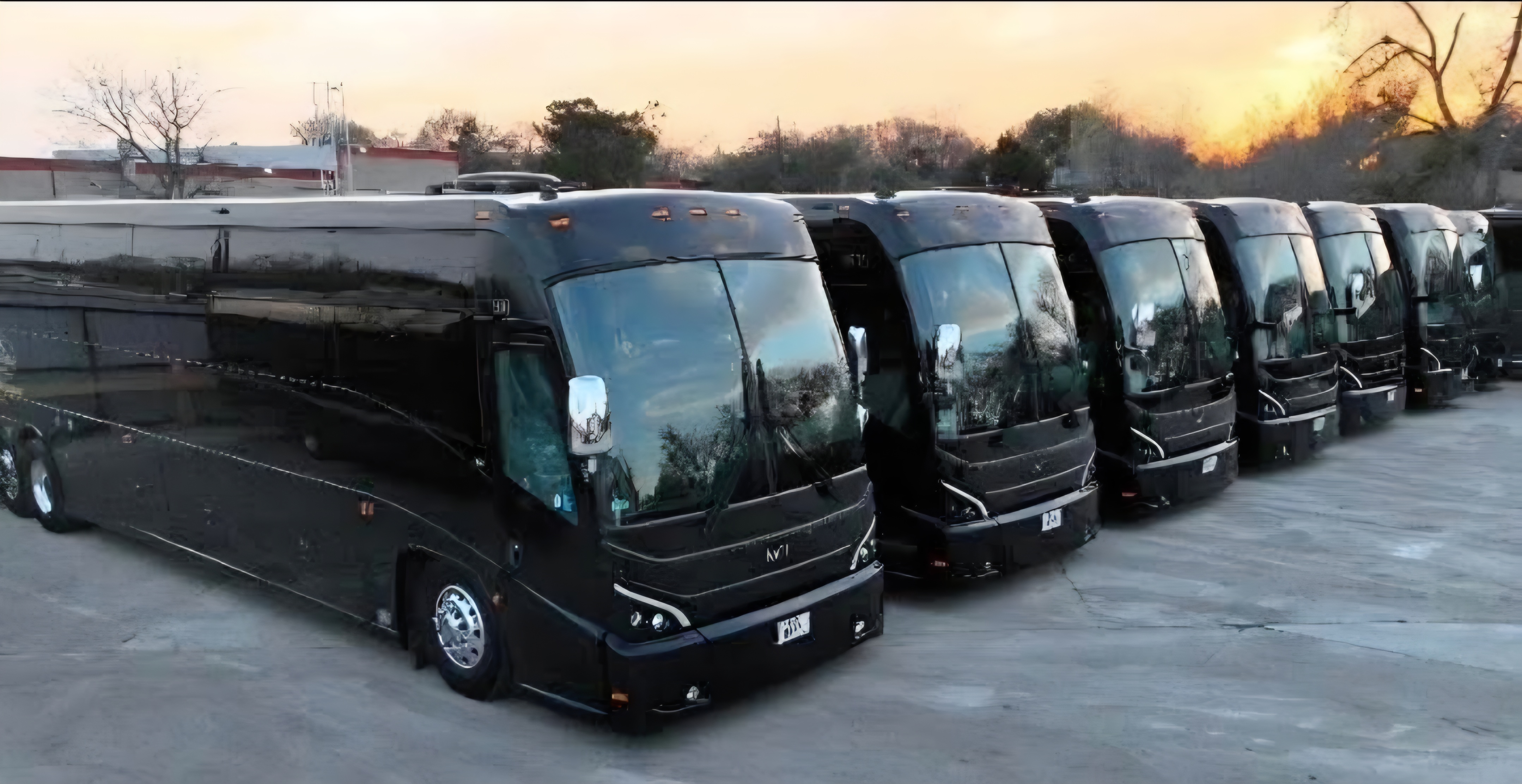 Lineup of premium executive mini-buses and motorcoaches for large group transportation in Dallas-Fort Worth