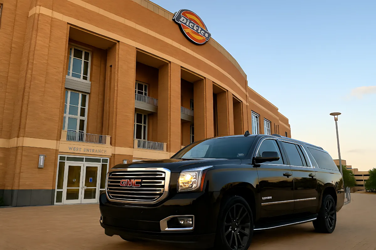 GMC Yukon XL staged at Dickies Arena Fort Worth for post-concert VIP pickup Taylor Swift Beyoncé Garth Brooks mega tours