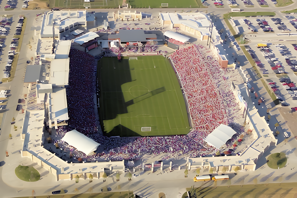 Toyota Stadium in Frisco aerial view for event transportation planning